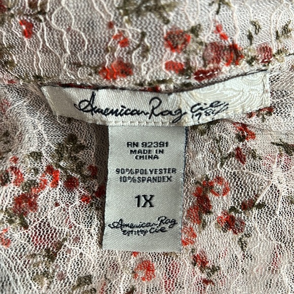 American Rag Pink Mesh Floral Button Down Blouse with Red Flowers - Picture 8 of 10